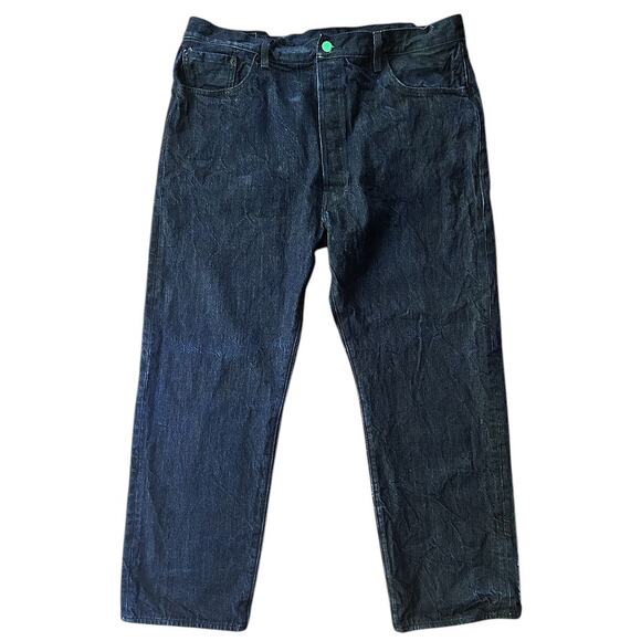 Levi 501 Straight Fit Green Button Fly Dark Wash Jeans Men's 42x32 - Picture 1 of 9